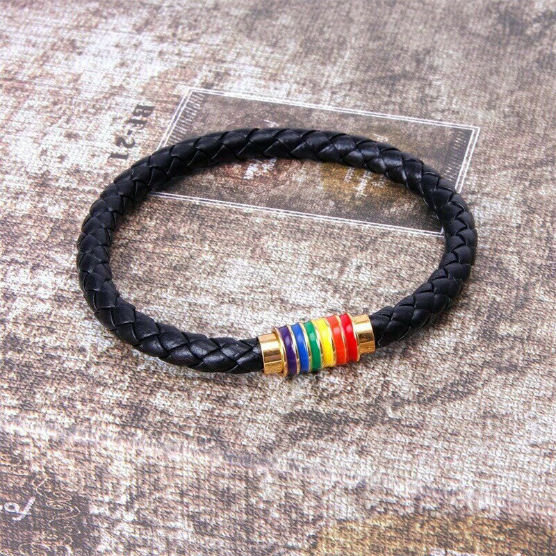 マグネット レインボー 2点セット LGBT プライドチャーム ブレスレット レザー 磁気 ブライドバングル ブレスレット