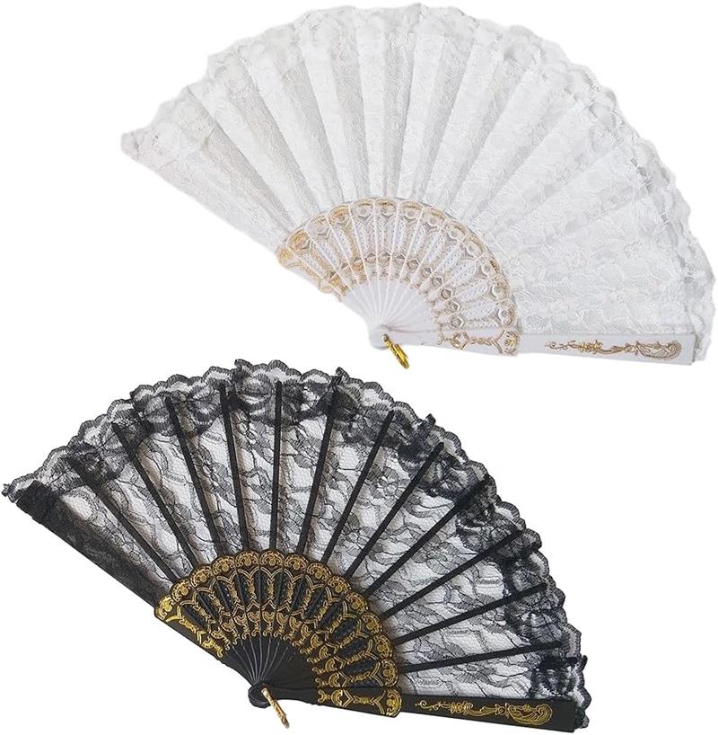 レース扇子 フラワーファン 折りたたみ式 2個 ダンス 踊り スペイン ドン/キホーテやスペインの踊り 装..