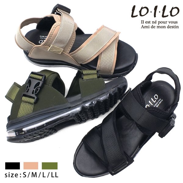LO.I.LO スポーツサンダル レディース エアソール 厚底 ベルクロ マジックテープ ネックストラップ サンダル 靴 美脚 9323のサムネイル