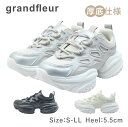 grandfleur グランドフルール レディース スニーカー QNK 0300 300 ローカット ダッド 厚底 柔らかい 紐 靴 黒 白 ブラック ホワイト...