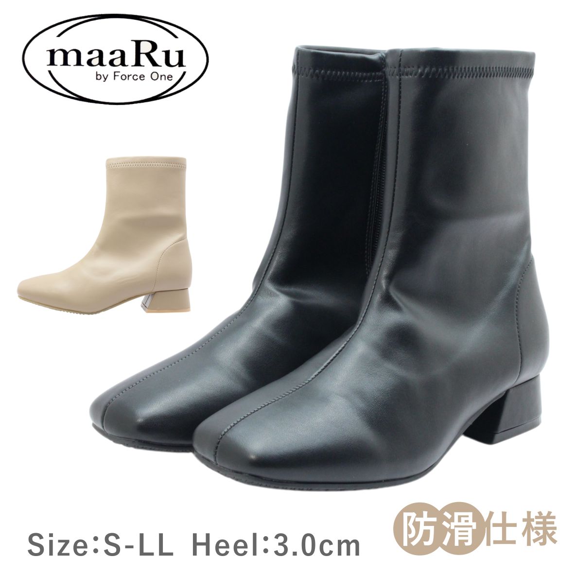 maaRu マアル マール レディース ブーツ 4143 ショート スクエアトゥ チャンキーヒール ブーティ ジッ..