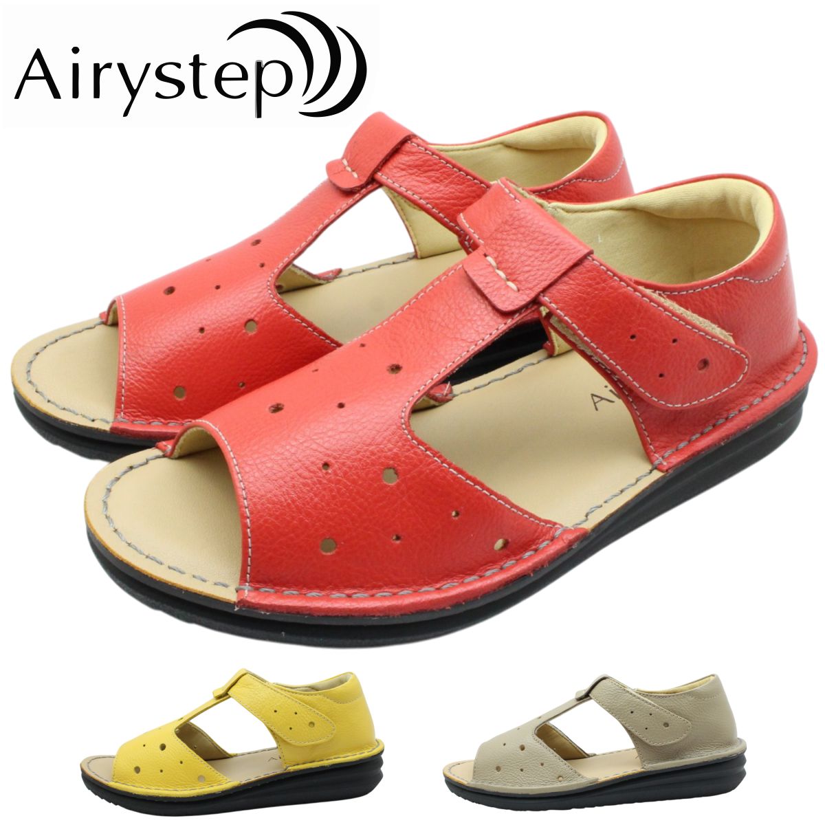 Airystep エアリーステップ レディース レザー サンダル 軽量 5676 ベルクロ オー...