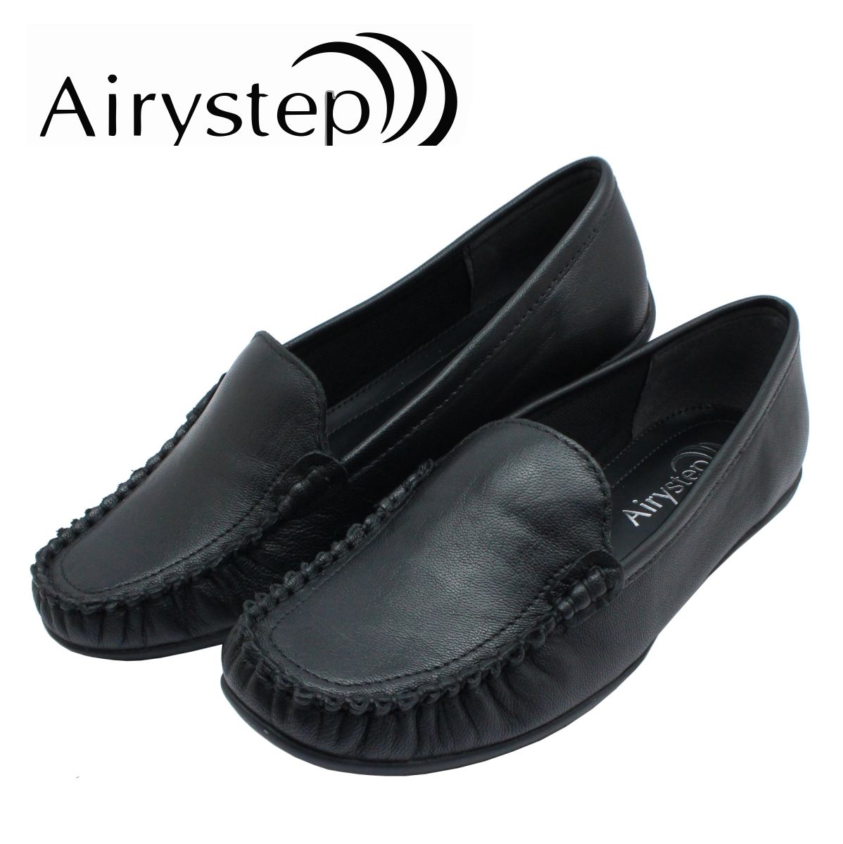 Airystep エアリーステップ レディース モカシンシューズ 6339 パンプス 3E 本革 ぺたんこ ローヒール 歩きやすい