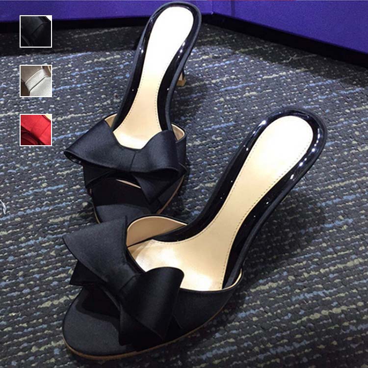 大きいサ 美脚 8.5cmヒール 6.5cmヒール 4.5cmヒール ピンヒール サテン 歩きやすい ハイヒールミュール 靴 レディース サンダル