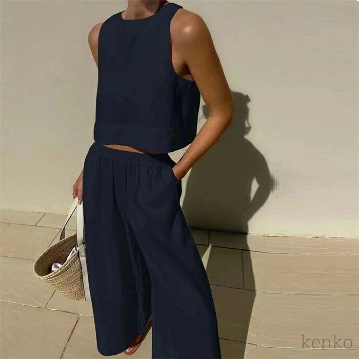 ガウチョ 卒業式 通勤 日常デー 女の子 無地 夏 春夏 ノースリーブ パンツスーツ パンツドレス コットンリネン 綿麻