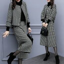ワイ ガウチョ ガウチョパンツ オールインワン スーツ セットアップ パーティードレス ジャケット パンツドレス 千鳥格子柄 秋冬