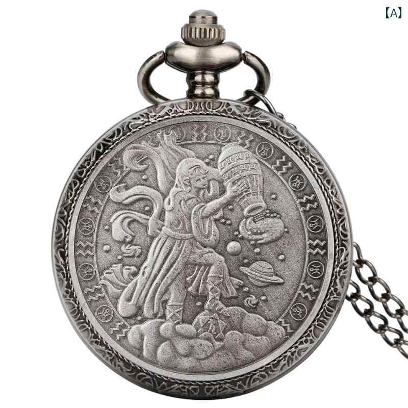 ウオ クォーツ レトロ ファッション レディース メンズ プレゼント 誕生日 ネックレス ペンダント チャーム アンティーク 12星座