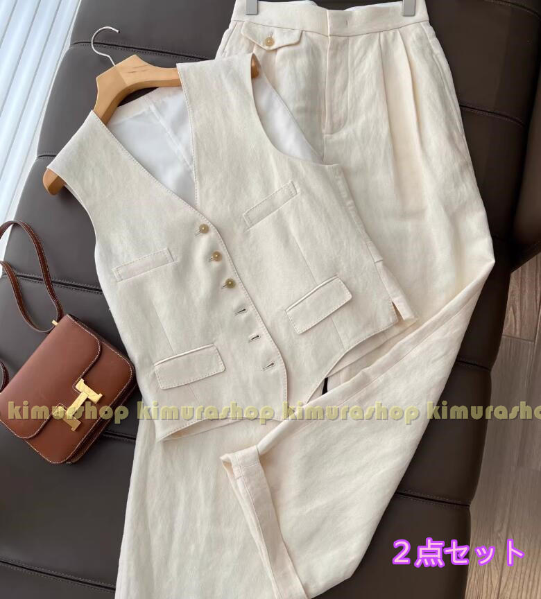 パンツスー ジレー 麻ベスト ワイドパンツ 麻 ママスーツ 卒業式 入学式 フォーマル ニッセン レディース パンツ ベスト