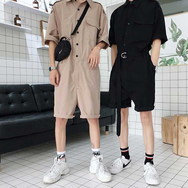 レディース 男女兼用 仕事着 大きいサイズ 半袖 つなぎ オールインワン オーバーオール 短パン 薄手 作業服 ヒップホップ
