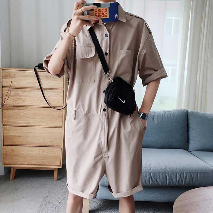 レディース 男女兼用 仕事着 大きいサイズ 半袖 つなぎ オールインワン オーバーオール 短パン 薄手 作業服 ヒップホップ