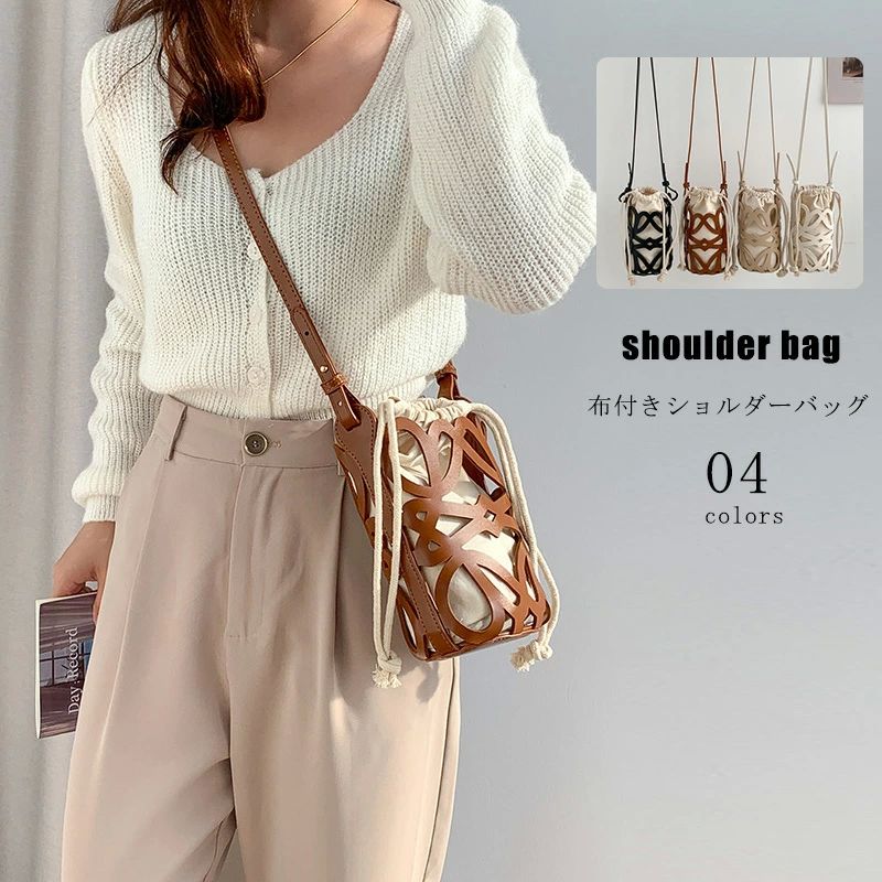 カットワー 巾着バッグ レザー スマホショルダーバッグ 斜め掛けバッグ バッグ レザーバッグ ショルダー かごバッグ レディース