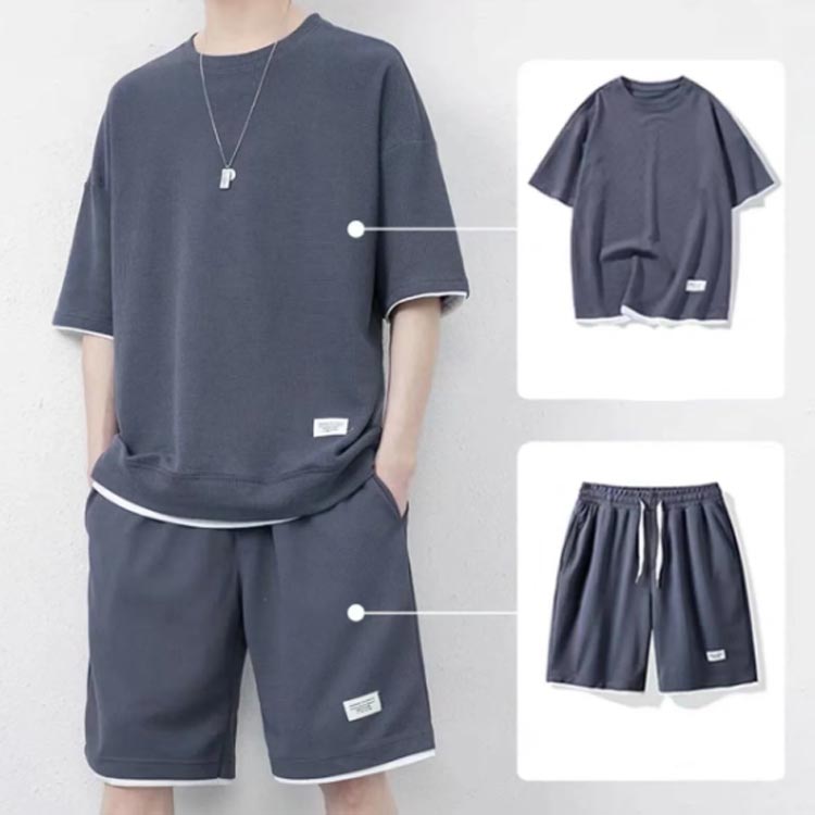 ショートパ 薄手 クルーネック トレーナー 上下セット ハーフパンツ 2点セット Tシャツ スウェット ジ..