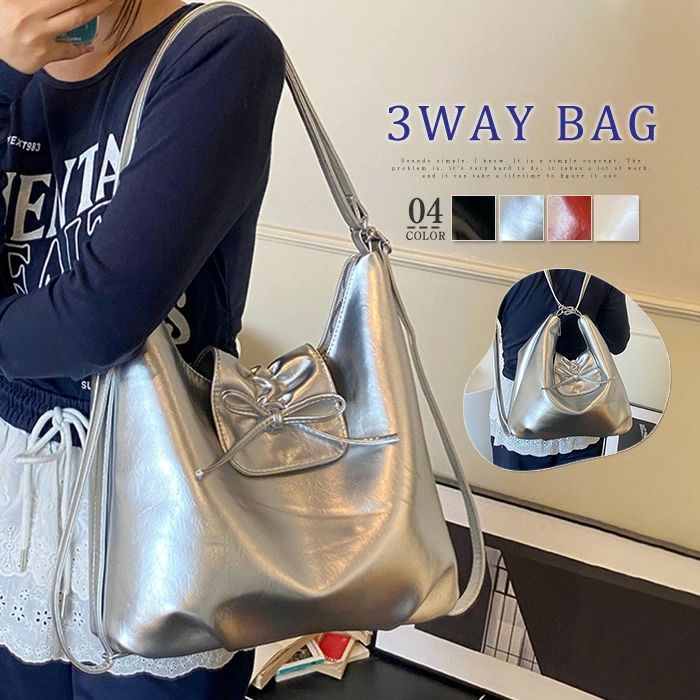 おしゃれ リボン 可愛い 斜めがけ 肩掛け リュックサック バッグ 3way 2way ショルダーバッグ レディース リュック トートバッグ(4)