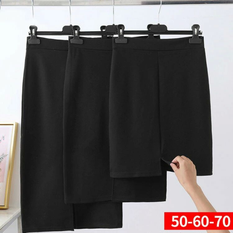 黒 大きいサイズ オフィス レディース タイトスカート ユニフォーム 企業 制服 選べる着丈 膝丈 スリット ストレッチ スカート