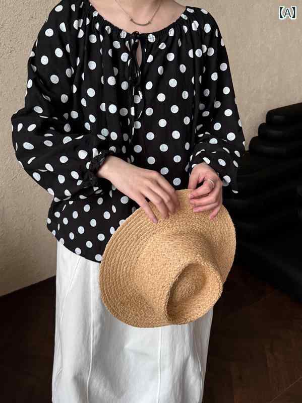 シャ 襟 丸 袖 灯籠 百合 齢 減 新作 春 2025 女 シャツ 長袖 点 波 フランス 鹿西 フェミニン カジュアル 長袖 半袖 レディース