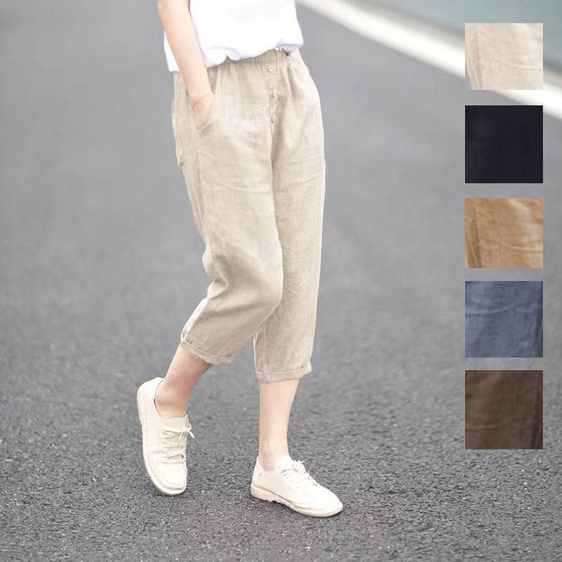 リラックス 涼しい 薄 無地 夏 春 体型カバー 7分丈 リネン 綿麻 ボトムス レディース リネンパンツ テーパードパンツ パンツ