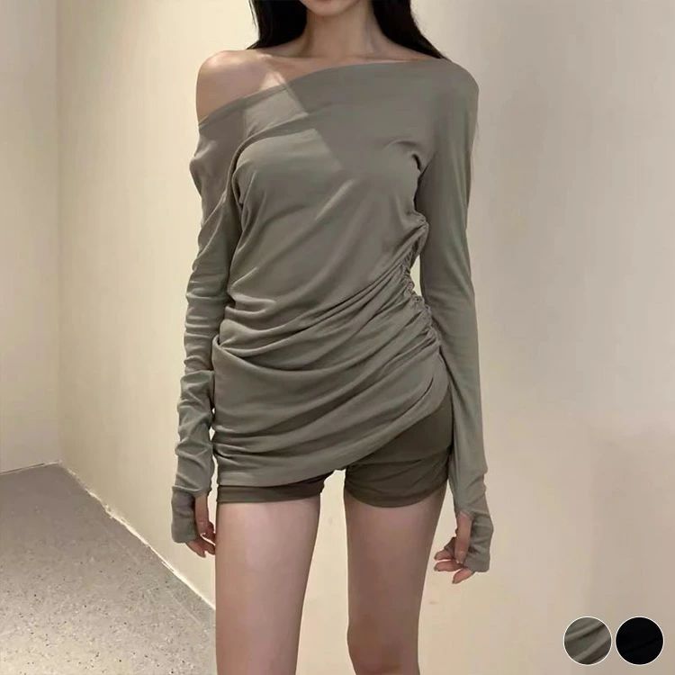 樂天商城 - ワンショルダー トップス レイヤード トップス 韓国 長袖