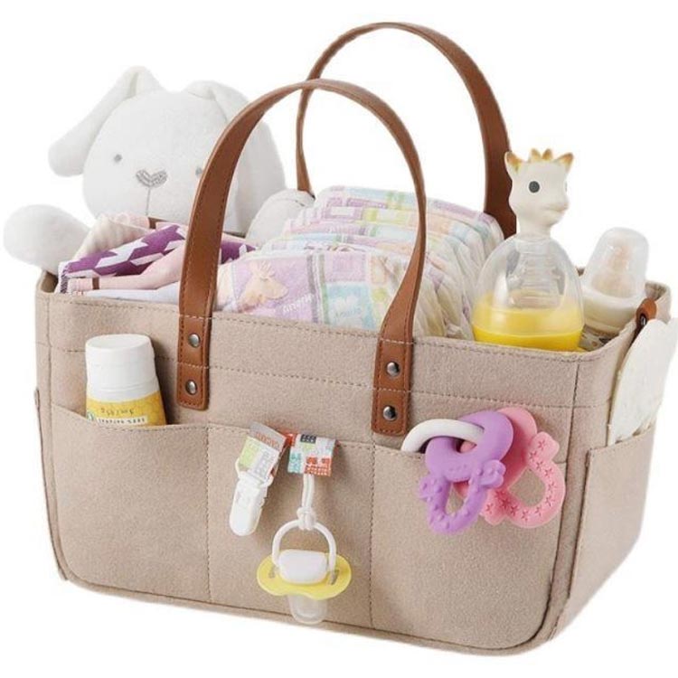 小 持ち運び おしゃれ バッグ フェルト 収納 ボックス バッグ ケース 収納 グッズ オムツストッカー おむつ 仕切り おむつ収納 2