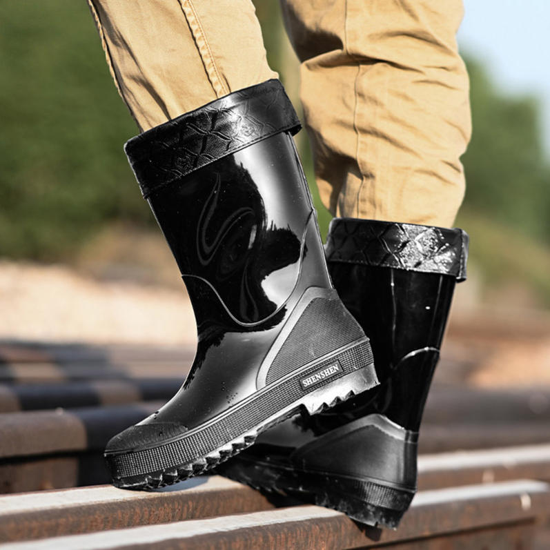 撥水レインブーツ ロングレインブーツ 長靴 【膝下丈 大雨対応】 メンズ用 通勤 アウトドア 農作業 ガーデニング 釣り 防災 雪用