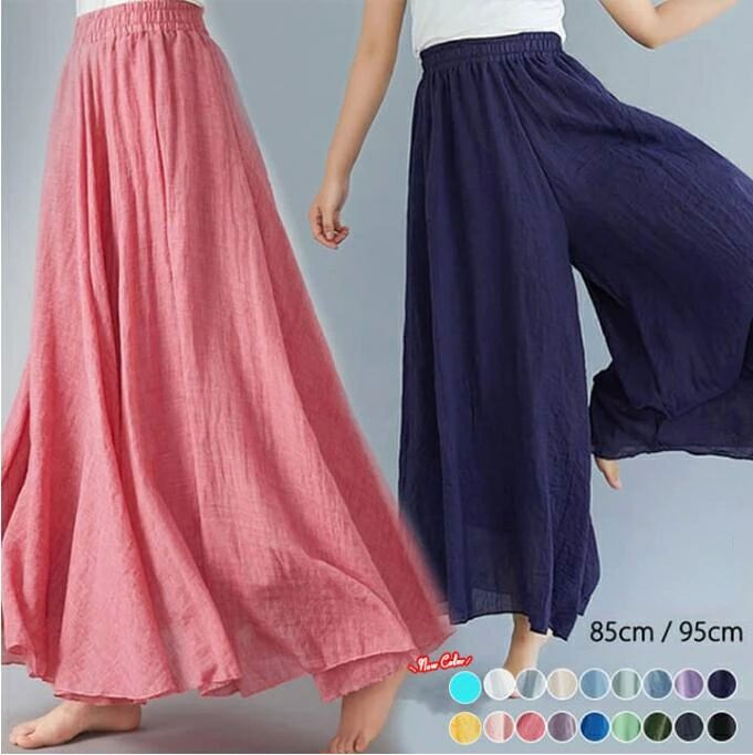 涼 薄 無地 夏 春 体型カバー ガウチョパンツ スカーチョ ロング リネン 綿麻 ボトムス レディース リネンパンツ ワイドパンツ