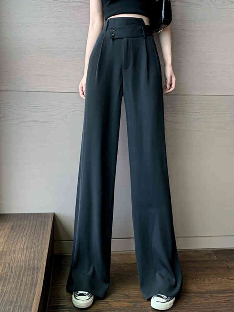 カジュアル スラックス 美脚 オフィス レディース ハイウエスト ワイドパンツ