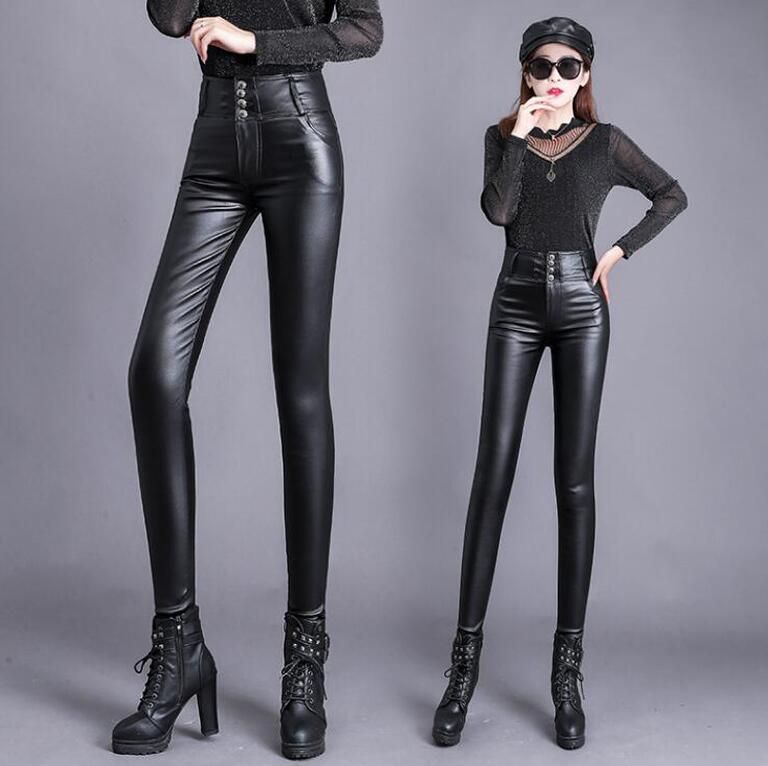 バイク用 ロングパンツ 着痩せ ストレッチ ハイウエスト パンツ 革パンツ 大きサイズ ステージ衣装 レ..