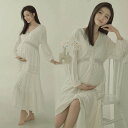 マタニティー衣装 ママ 妊婦 思い出 メモリアルフォト フォトドレス 前撮り 可愛い マタニティフォト Vネック 長袖 ワンピース