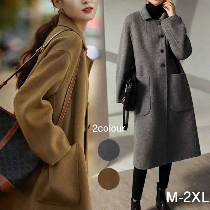 ラ 両面 ソリッドカラーコート ウール 婦人服 冬 ロングコート レディース レディース両面ラシャコート..
