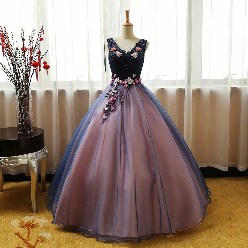 ウエ Vカット ロングドレス フォーマルドレス 花嫁 二次会 ブルー カラードレス プリンセスラインドレス 演奏会用ドレス 衣装