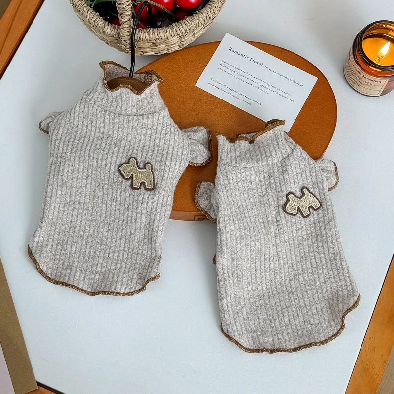 プルオーバー Tシャツ セーター おしゃれ シンプル リブ ニット ドッグウェア 小型犬 秋冬 フリル袖 ハイネック カットソー 服