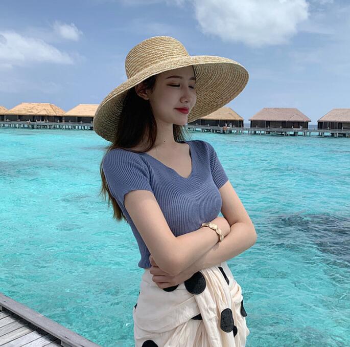 オ 無地 シンプル 伸縮性 リブ クルーネック 春夏 半袖 インナー tシャツ レディース Vネック リブニッ..