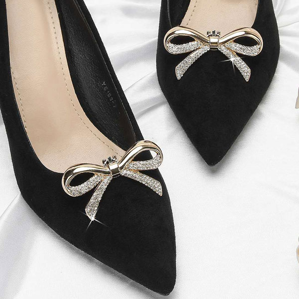 シューズアクセ バッグ 手袋 着せ替え 取外しOK パーティー シューパーツ 靴飾り キラキラ シューズクリップ 金属 リボン 1ペア