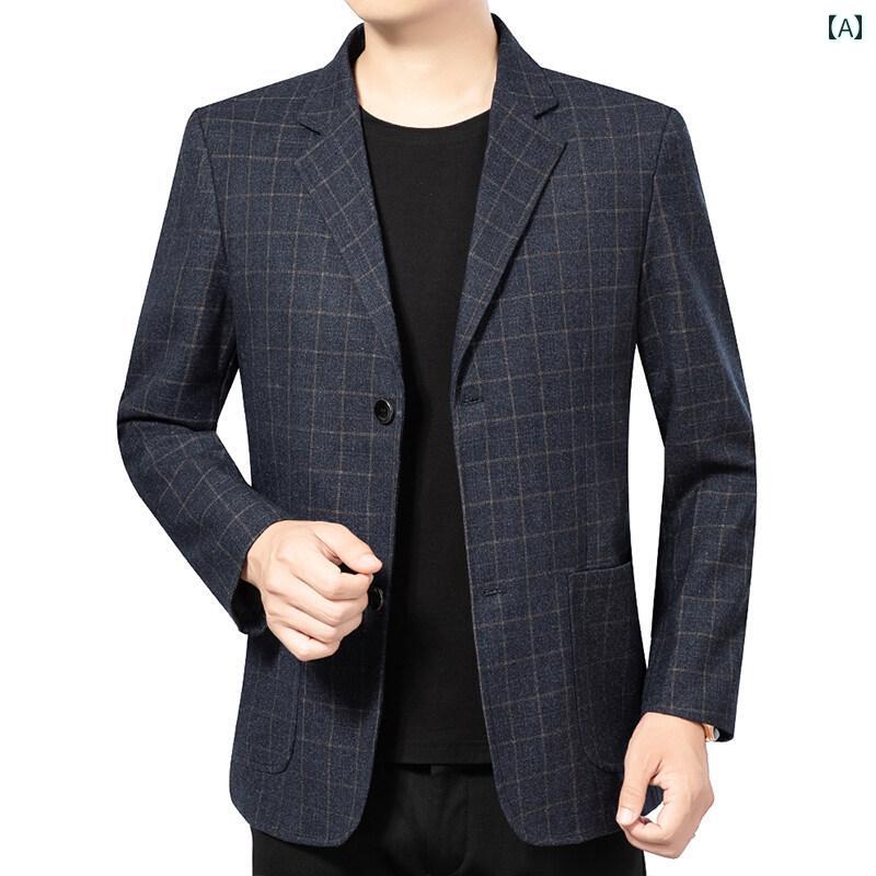 フォ お父さん トップス おしゃれ スーツジャケット エレガント ビジネス チェック柄 カジュアル メンズ シンプル スマート 中年