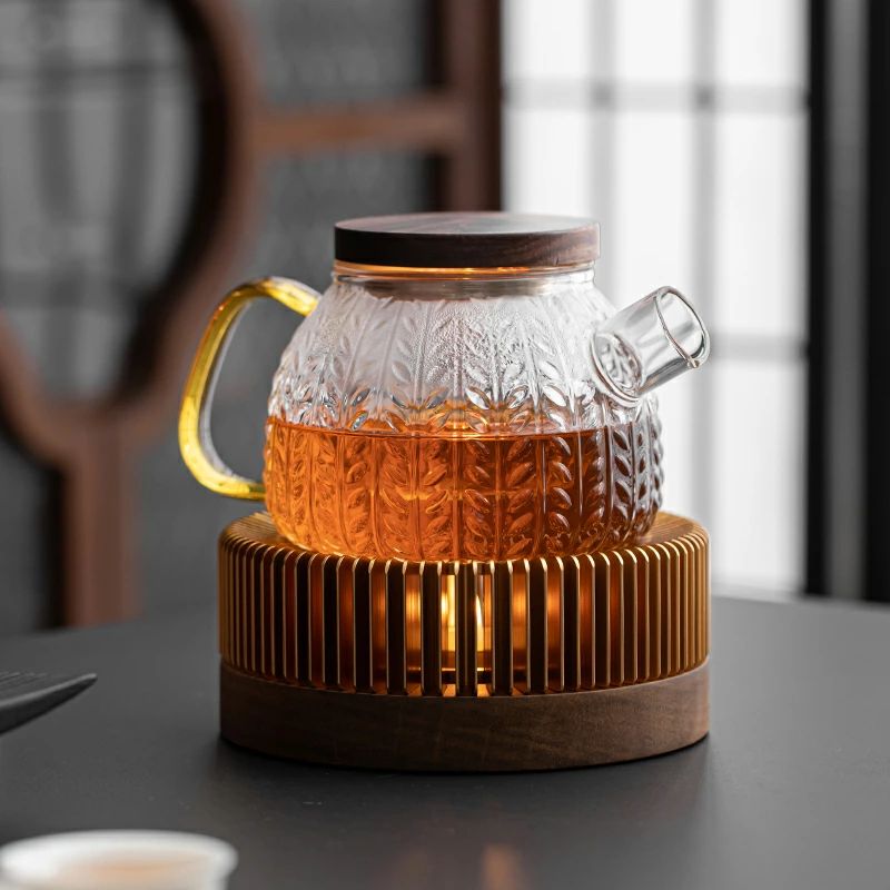 保温 キャンドルスタンド Mサイズティーウォーマー 木の蓋 ウールナット ガラス 急須 ティーポット 耐熱ガラス 600ml ムギノホ