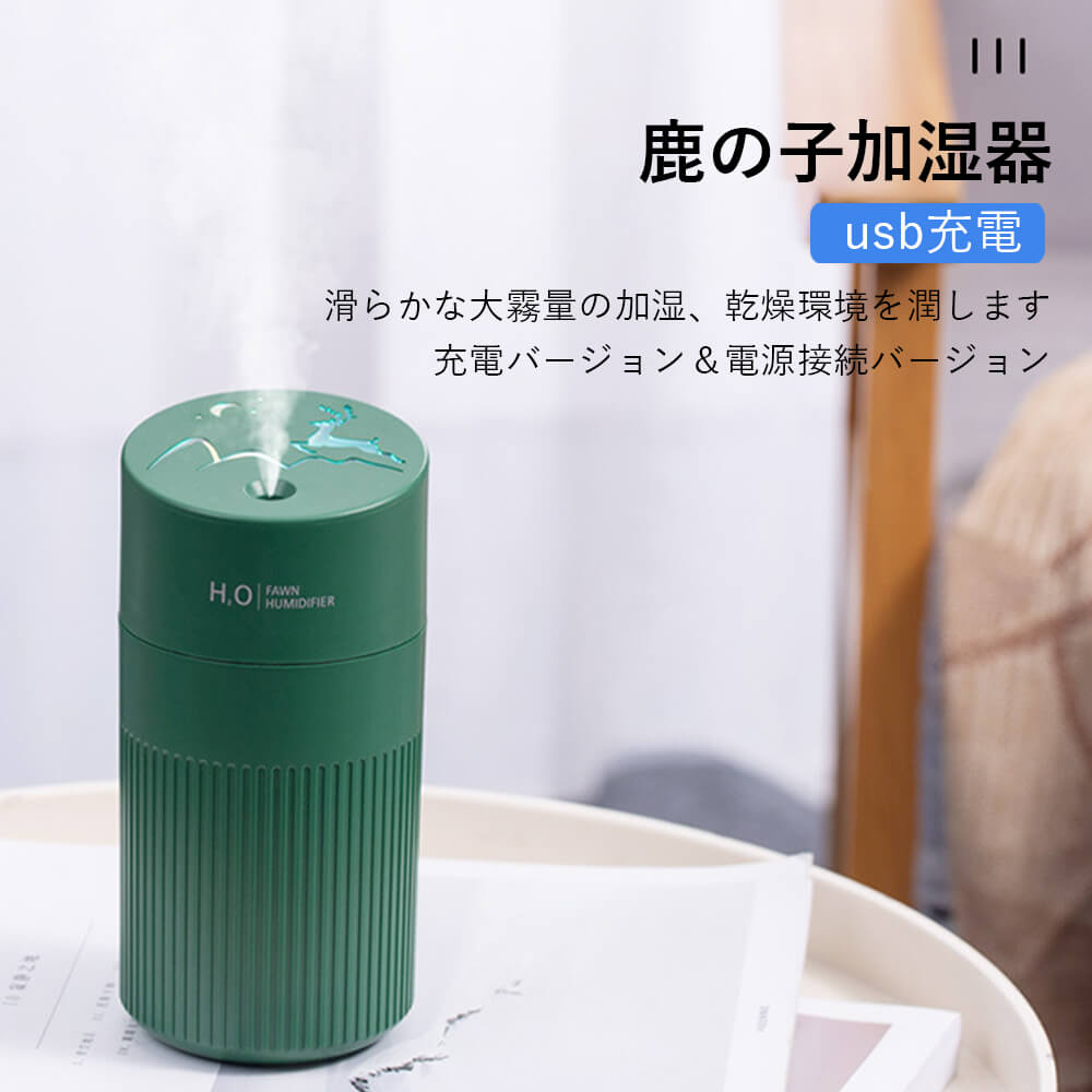 多彩の雰囲気灯 2段階霧量 420ml大容量 USB静音加湿器 usb充電式加湿器