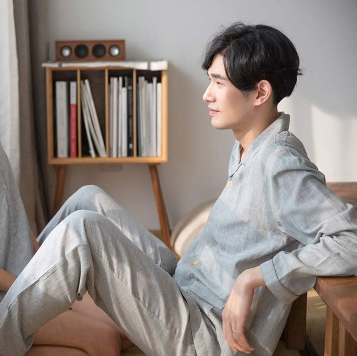 部屋着 無地 男性 秋 夏 春 薄手 ダブルガーゼ パジャマ 上下セット ルームウェア 前開き パジャマ 綿100% メンズ パジャマ 長袖
