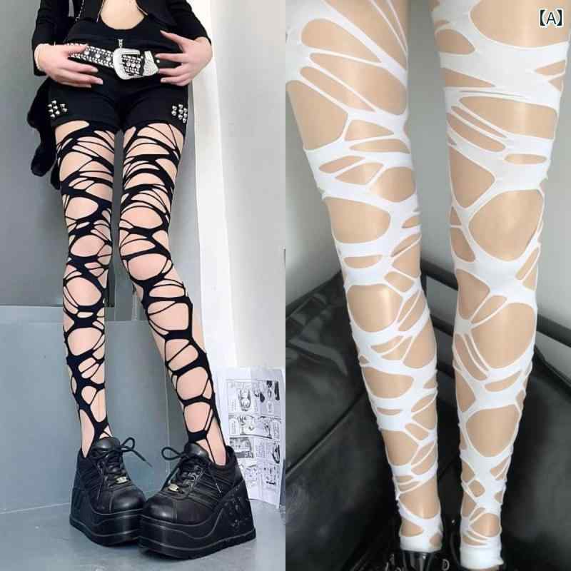 ミレ Y2K タイツ 網 破壊 カット ナイフ スタイル ゴシック パンク 黒 インソール 女性用 スト パン ガ..