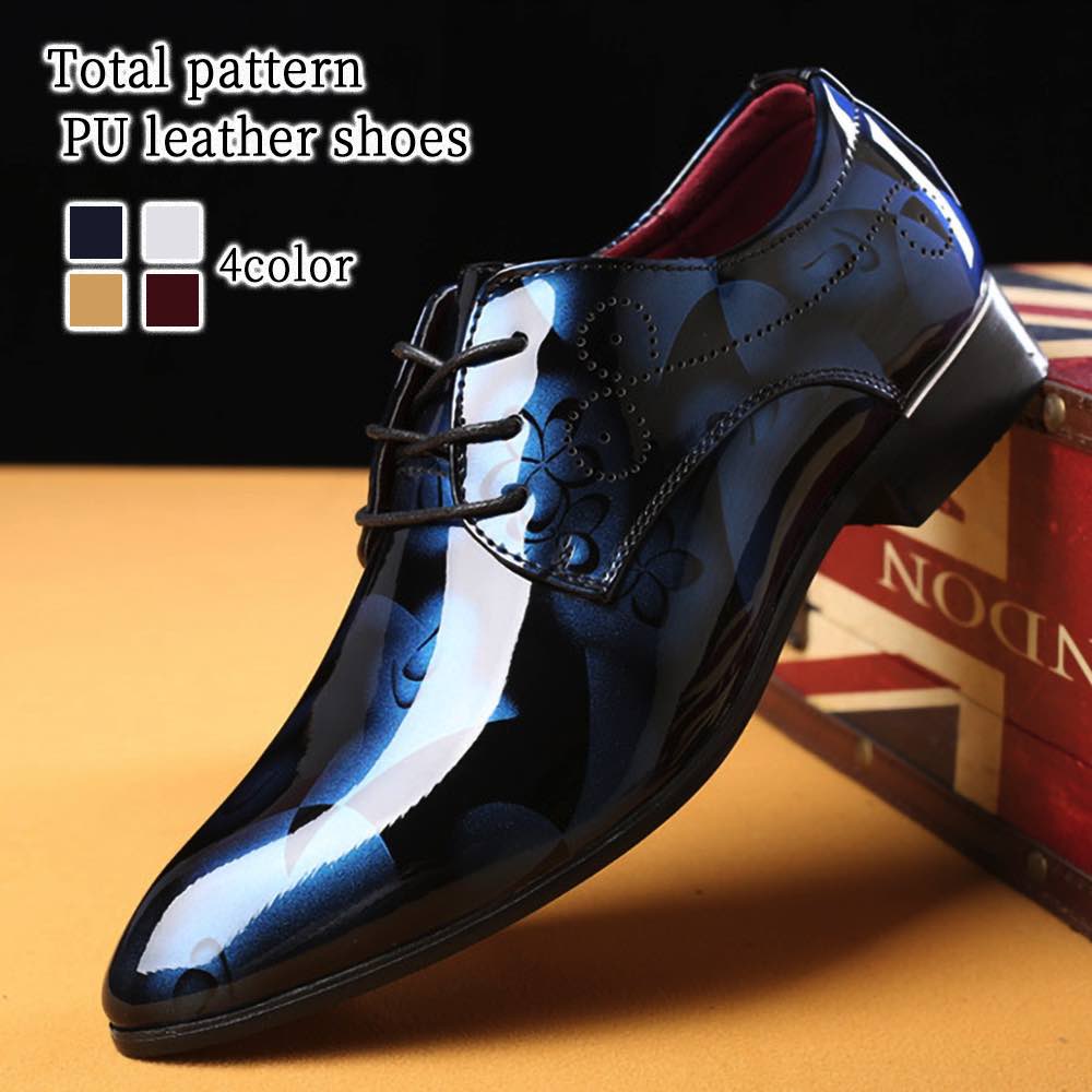 O 冬 おすすめ ブーツ ブランド 安い 革 人気 おしゃれ 厚底 防水 走れる 紳士靴 ストレートチップ 総柄PUレザーシューズ メンズ