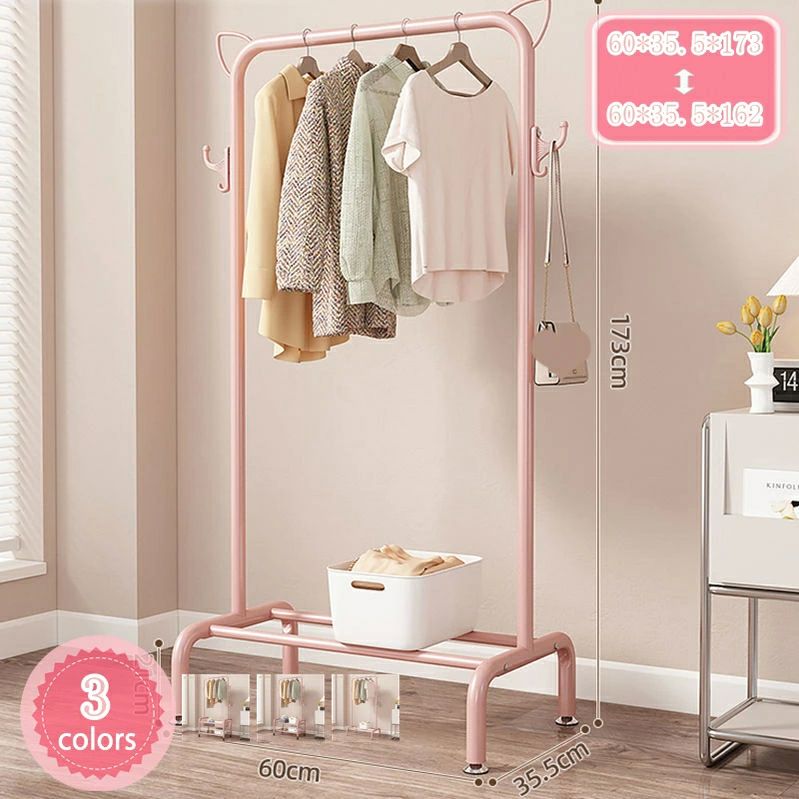 コー ホイールと下部収納棚付き 防サビ加工 コート掛け 洋服掛け 二重棚ハンガー 頑丈 幅60cm 衣類ラッ..