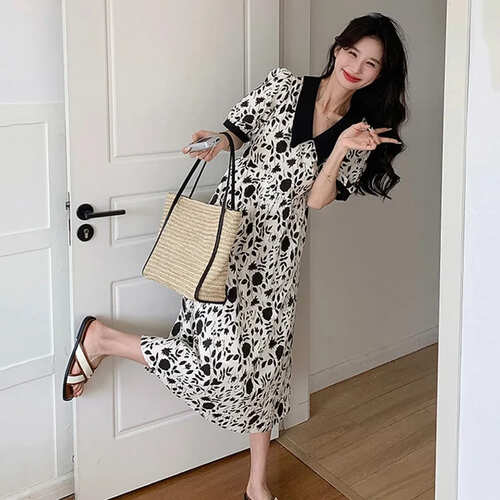 かわいい 3XL 2XL 大きいサイズ きれいめ 女の子 フラワー 花柄 マキシ丈 ヴィンテージ 女性用 半袖 ワンピース ロング レトロ