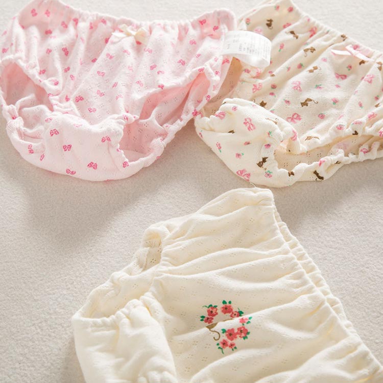 園児 幼稚園 保育園 おしゃれ 可愛い 通気性 3枚組 綿 インナー ピンク やわらか パンツ キッズ 3枚セット ショーツ 女の子 下着 2