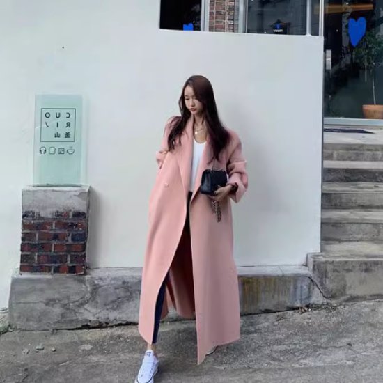 スタ きれいめ 無地 シンプル 長袖 ウエストベルト スーツ襟 襟あり サイドスリット ロング丈 コート 羽織 アウター レディース(4)