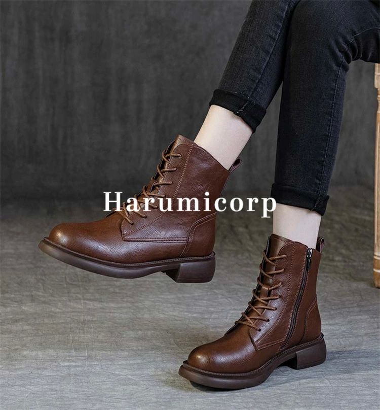 きれいめ 美脚 軽量 くつ 靴 シューズ 幅広 レースアップブーツ レザー 編み上げ ショートブーツ 厚底 裏起毛 レディース ブーツ