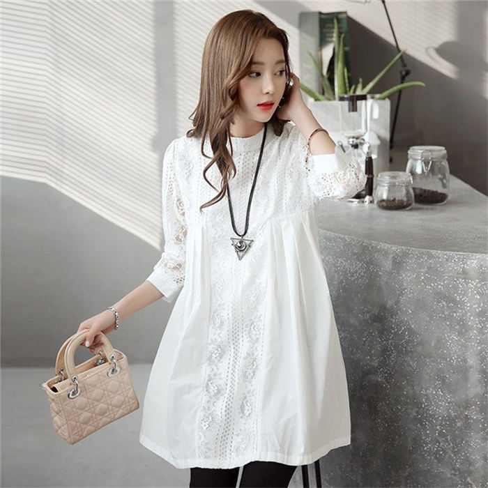 レディース チュニック シャツ 半袖 レディース チュニック シャツ 半袖 ホワイト タイ ダイ ラウンドネック ショルダー 半袖 Tシャツ レディース 夏 薄手 レトロ ウエスト プリーツ スリム ショート トップ isn