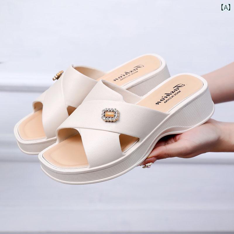 ウェッジヒール ソフトソール 滑り止め ハイヒール 厚底 快適 アウトドア用 自宅 スリッパ 身長アップ 女性用 夏