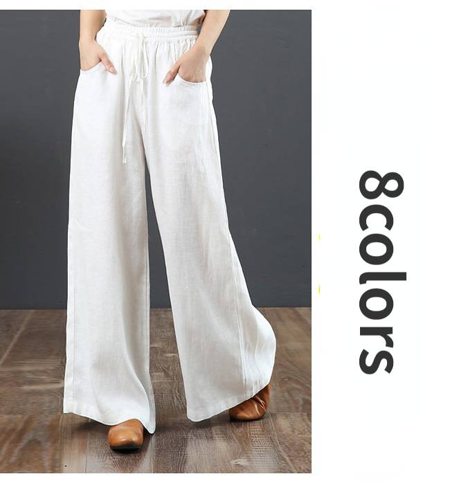涼し 薄 無地 夏 春 体型カバー ガウチョパンツ スカーチョ 9分丈 リネン 綿麻 ボトムス レディース リネンパンツ ワイドパンツ