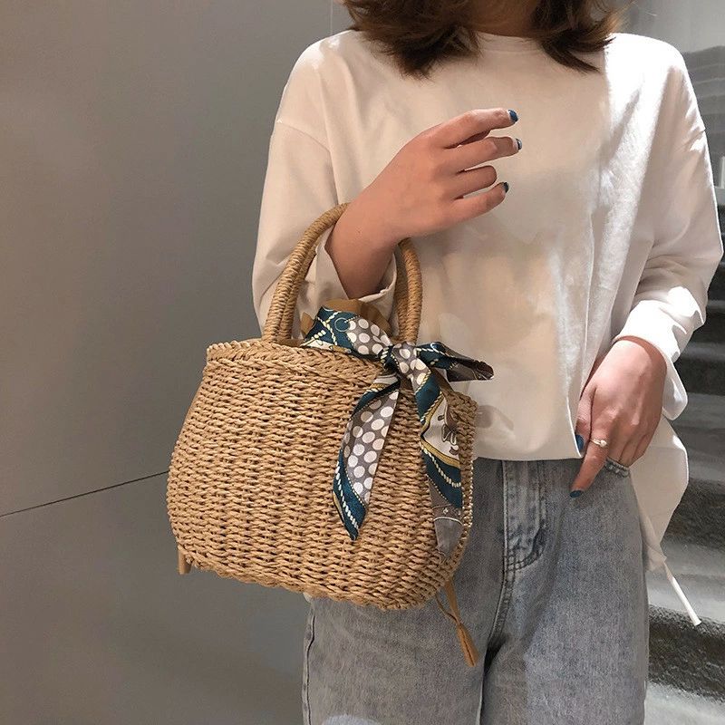 浴 夏 サマーバッグ 袋付き ナチュラル トートバッグ ショルダー 斜め掛け 白 手提げ 軽量 かごバッグ 編みバッグ ハンドル 巾着