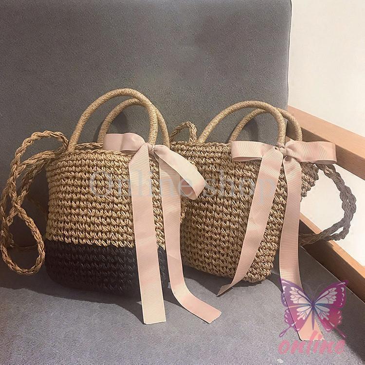 オシャレ 草編みバッグ かわいい 軽量 麦わらバッグ 夏バッグ ビーチ 海 ピクニック 麦わらバッグ トー..