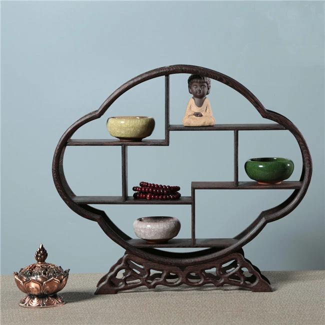 ディスプレイ インテリア 中国風 アンティーク風 ニッチ オブジェ 花器 茶器 収納ラック シェルフ 木製..