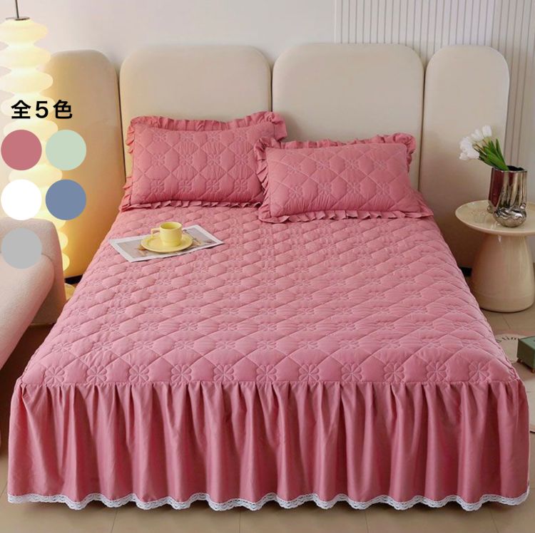 セミ 洗える 冬 秋 夏 春 オールシーズン ズレ防止 姫系 中綿 敷パッド一体型 フリル付き マットレスカ..